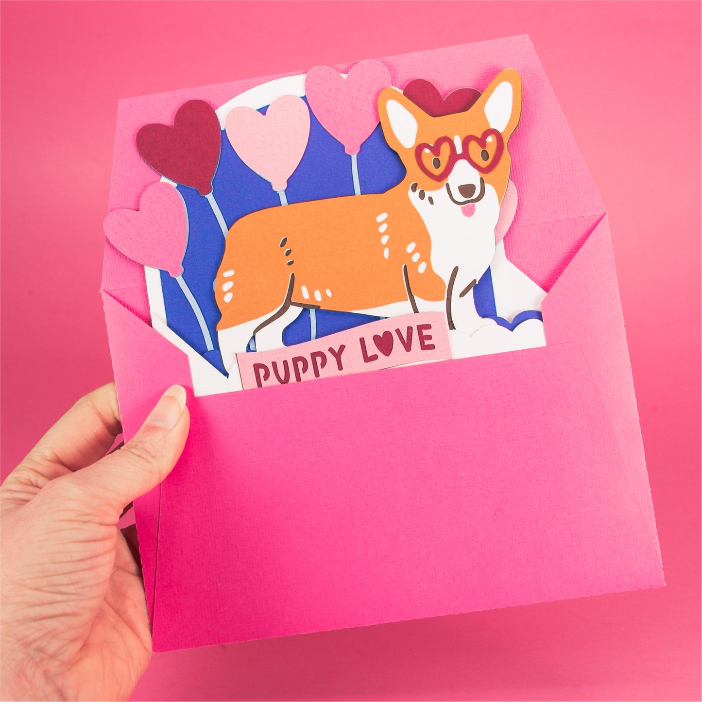 Puppy Love Corgi Card - 3D Valentine's Day Card SVG