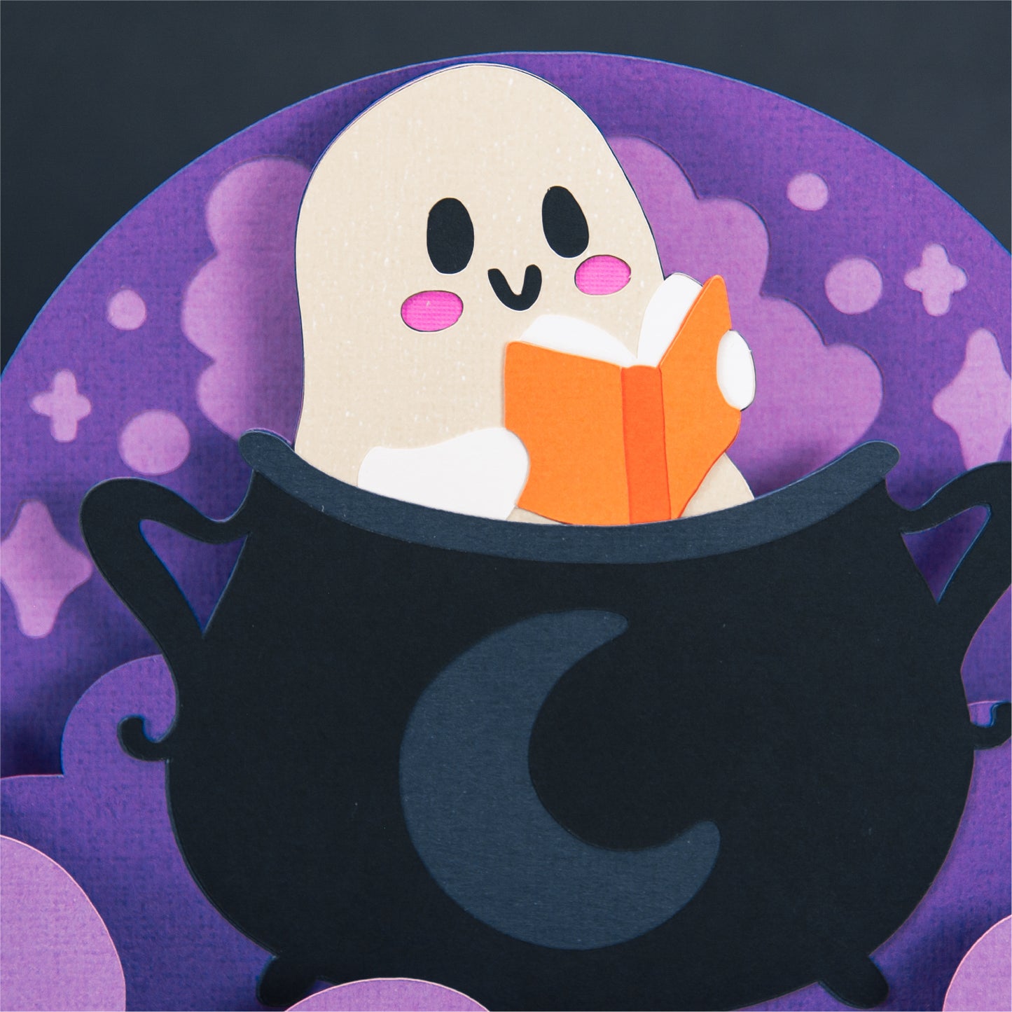 Reading Ghost in a Cauldron Card - 3D Halloween SVG
