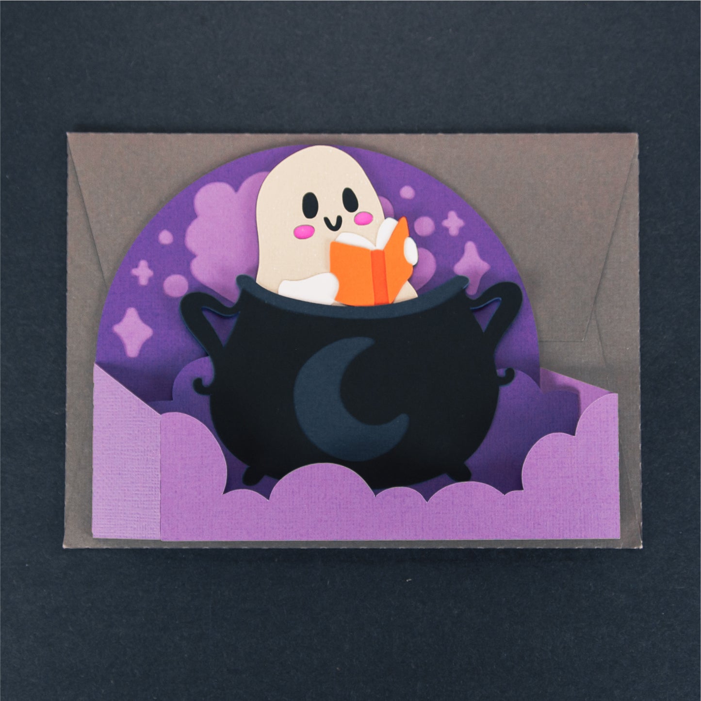 Reading Ghost in a Cauldron Card - 3D Halloween SVG