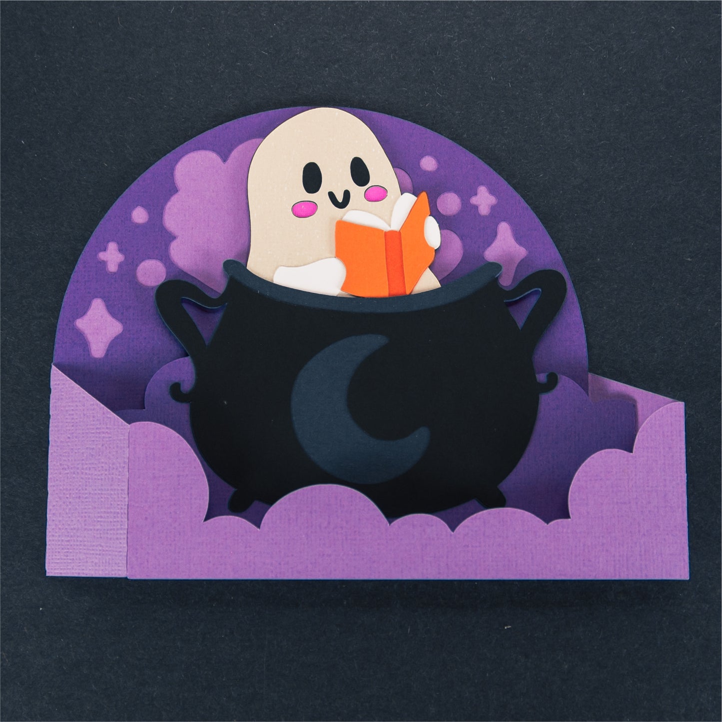Reading Ghost in a Cauldron Card - 3D Halloween SVG