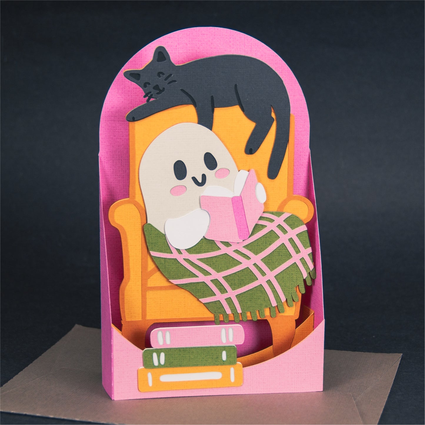 Ghost Reading in a Chair Card - 3D Halloween SVG