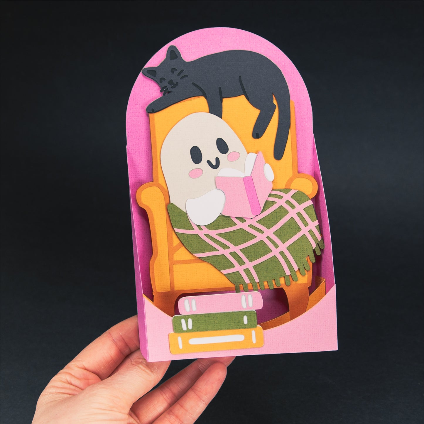 Ghost Reading in a Chair Card - 3D Halloween SVG