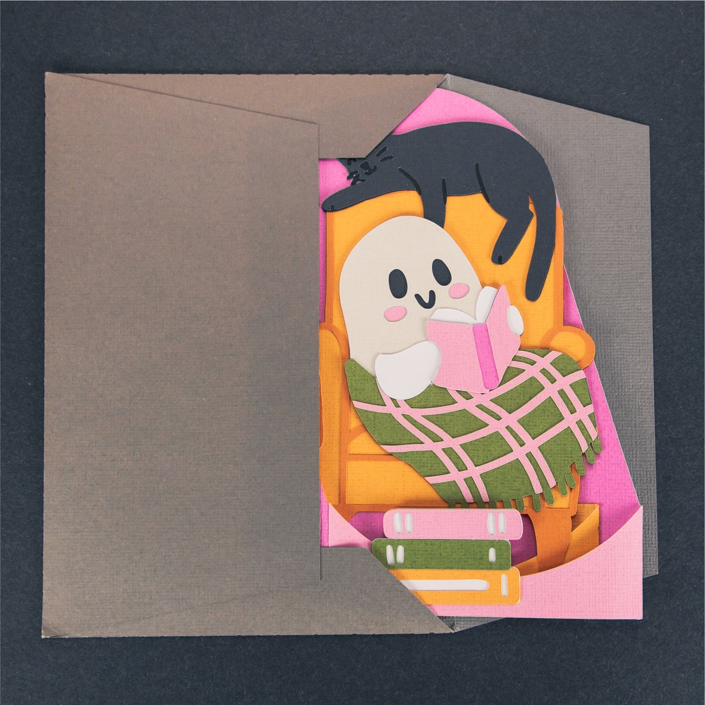 Ghost Reading in a Chair Card - 3D Halloween SVG