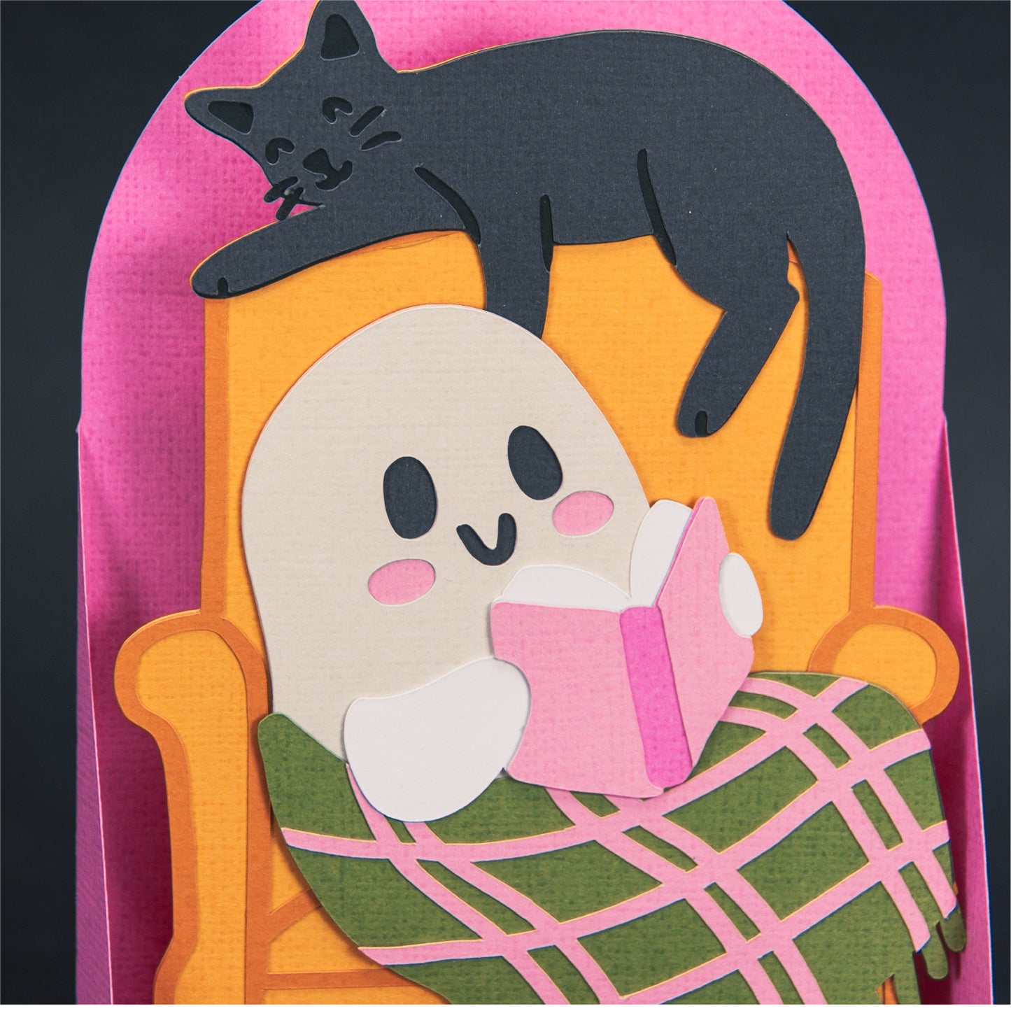 Ghost Reading in a Chair Card - 3D Halloween SVG