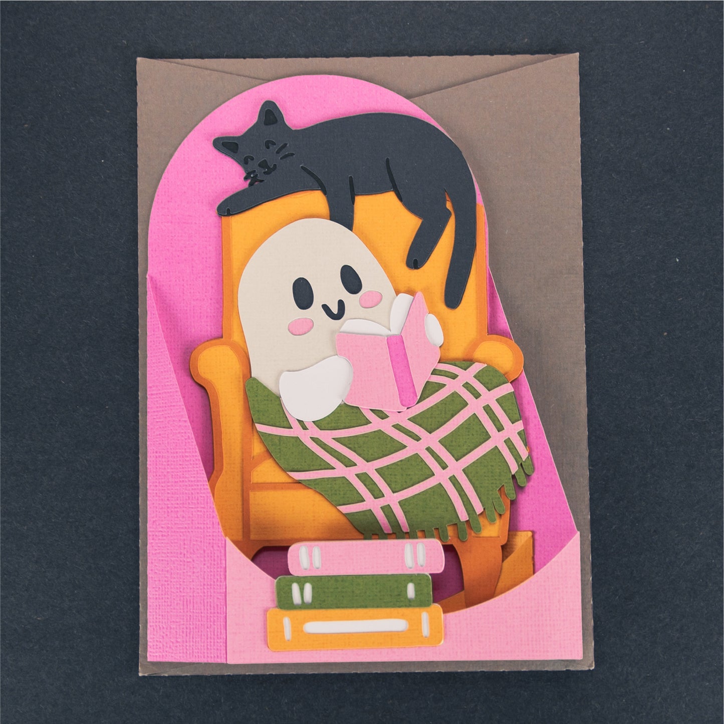 Ghost Reading in a Chair Card - 3D Halloween SVG