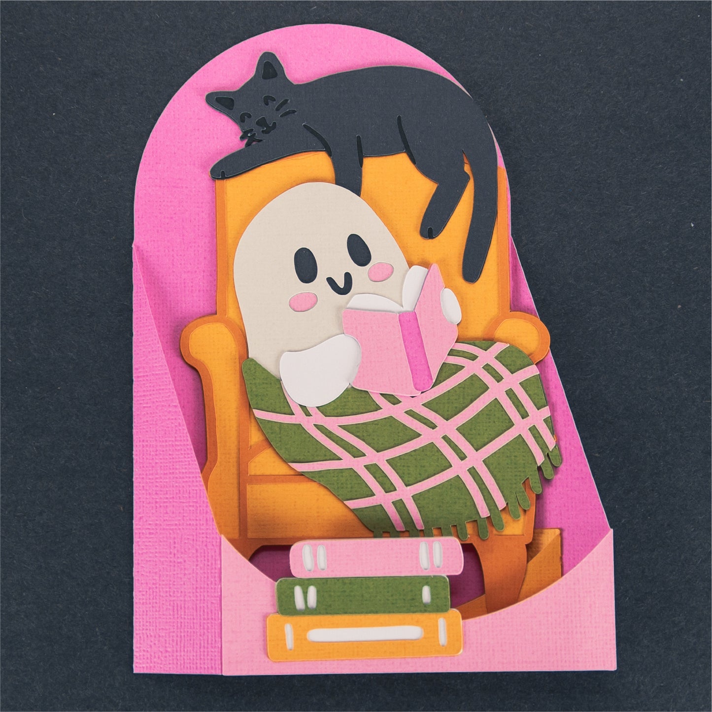 Ghost Reading in a Chair Card - 3D Halloween SVG