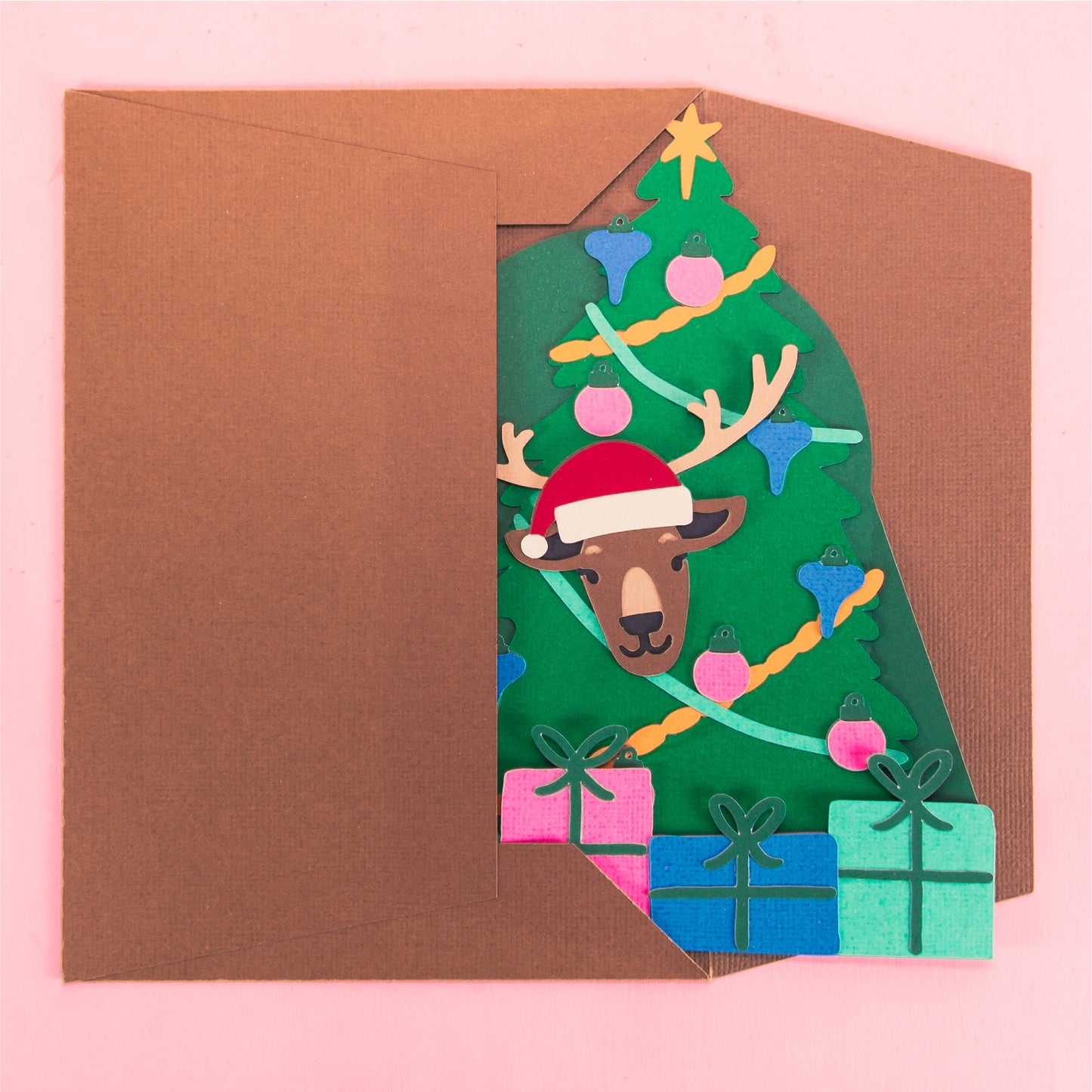 Reindeer in Christmas Tree Card - 3D Christmas Card SVG