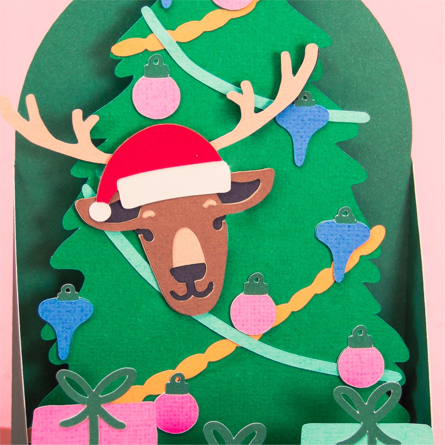 Reindeer in Christmas Tree Card - 3D Christmas Card SVG