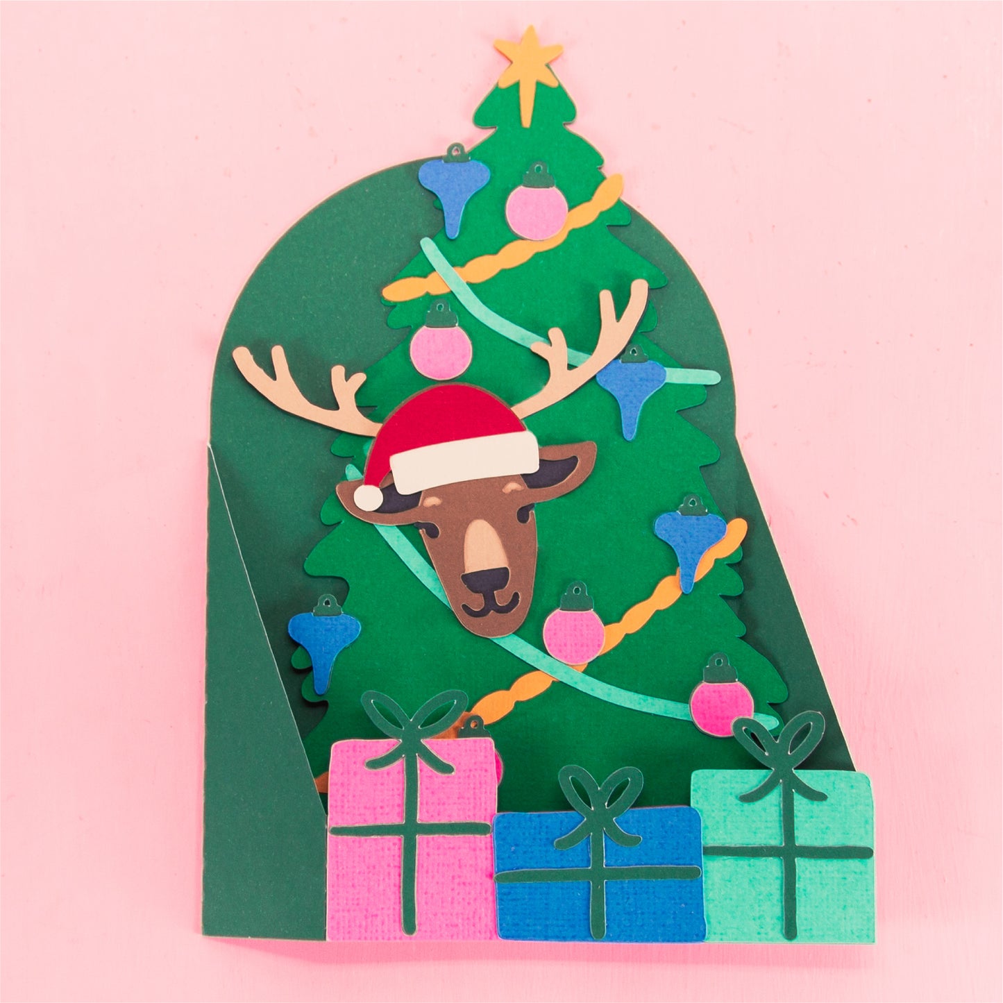 Reindeer in Christmas Tree Card - 3D Christmas Card SVG