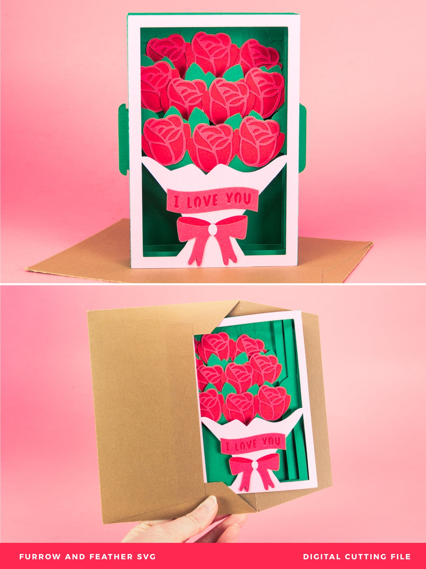 Rose  Bouquet Card - 3D Valentine's Day Card SVG