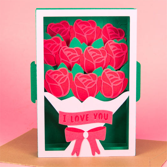 Rose  Bouquet Card - 3D Valentine's Day Card SVG