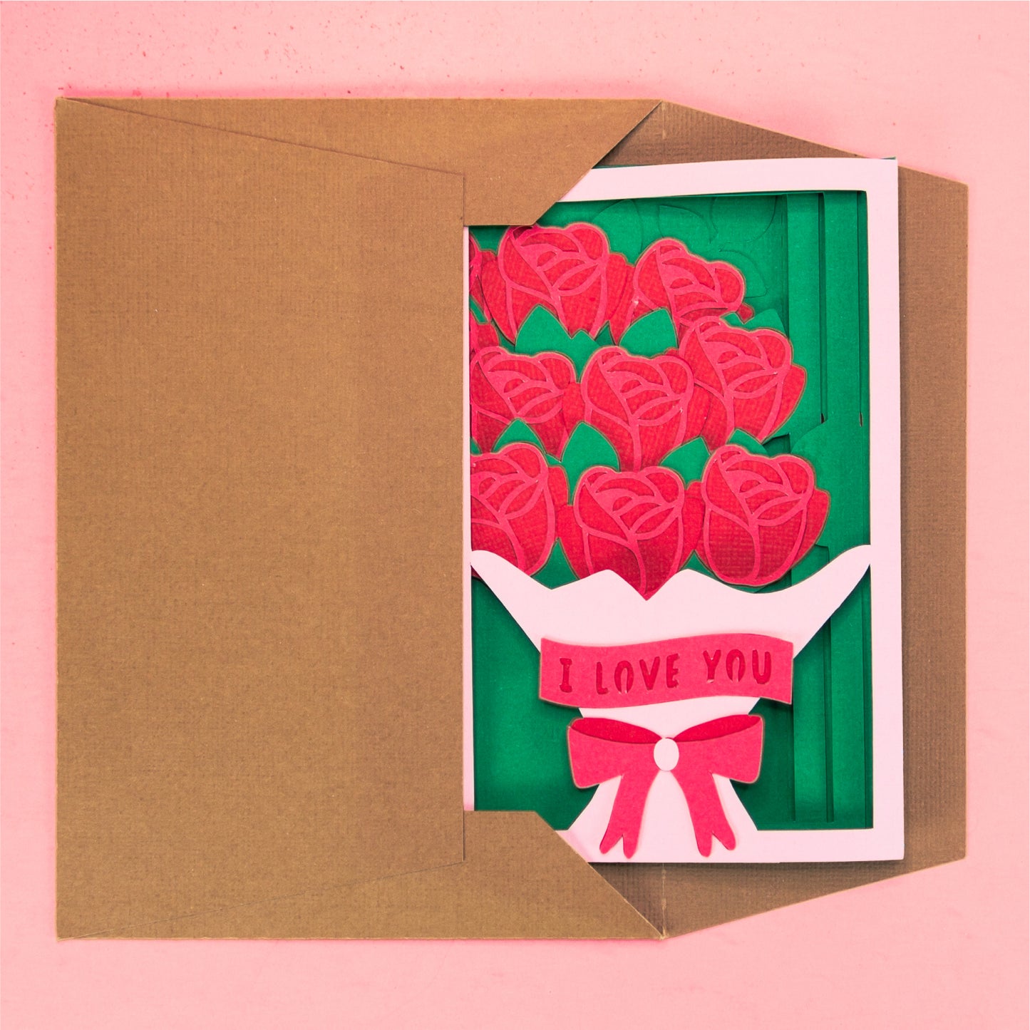 Rose  Bouquet Card - 3D Valentine's Day Card SVG