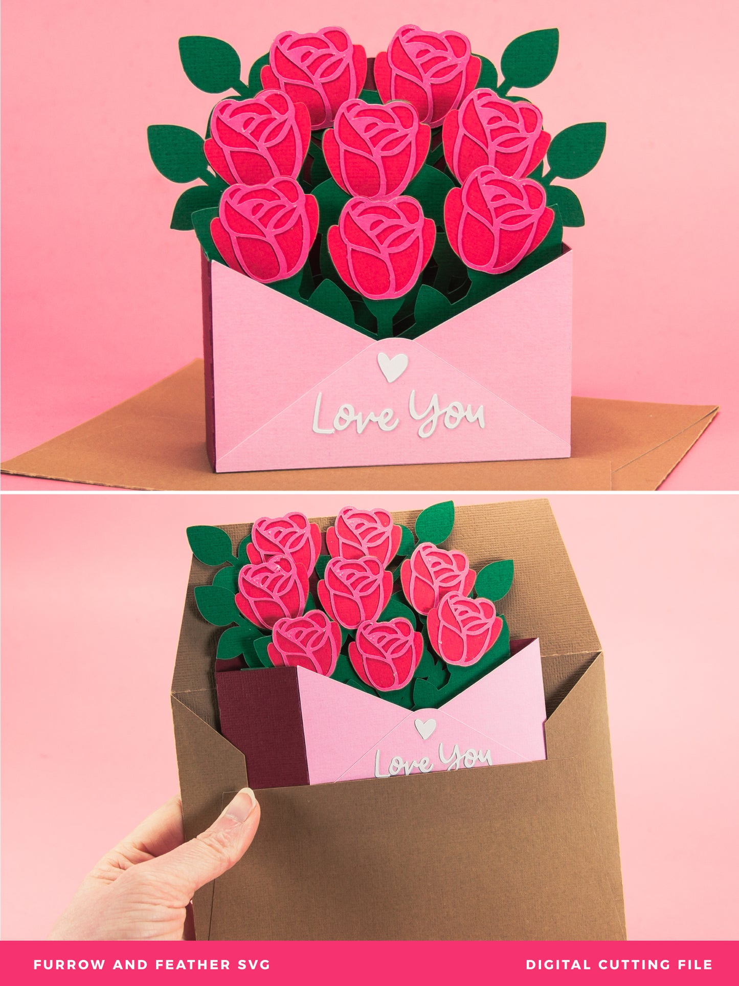 Rose Envelope Card - 3D Valentine's Day Card SVG