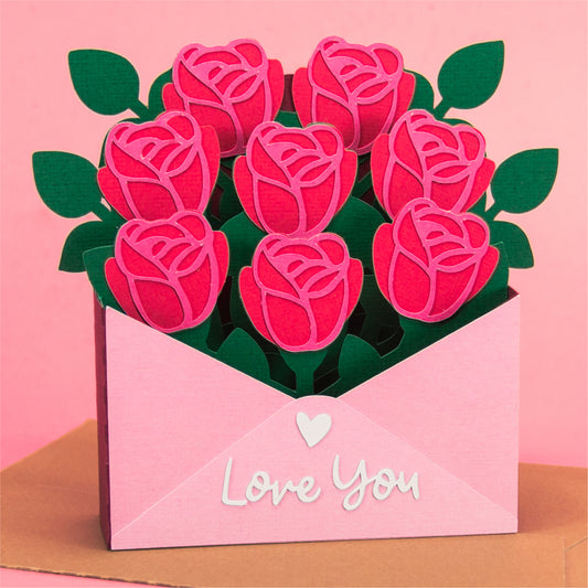Rose Envelope Card - 3D Valentine's Day Card SVG