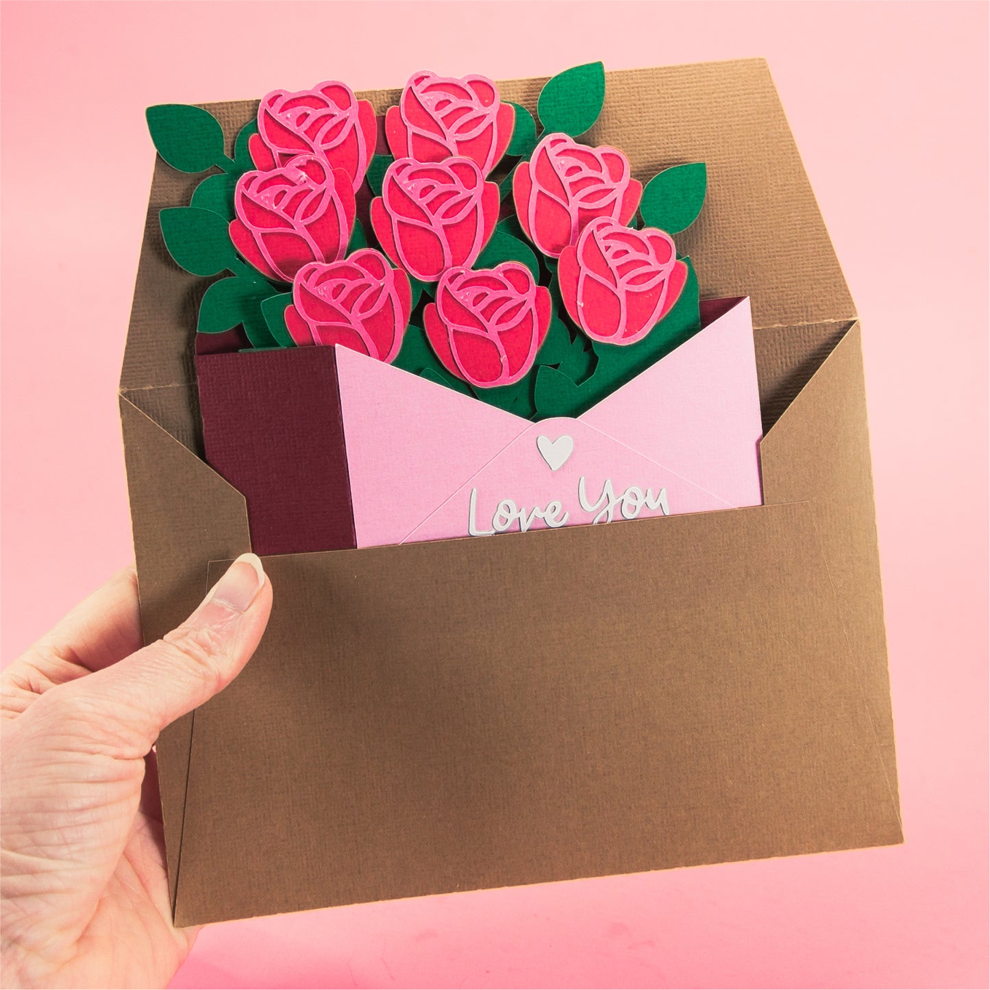 Rose Envelope Card - 3D Valentine's Day Card SVG