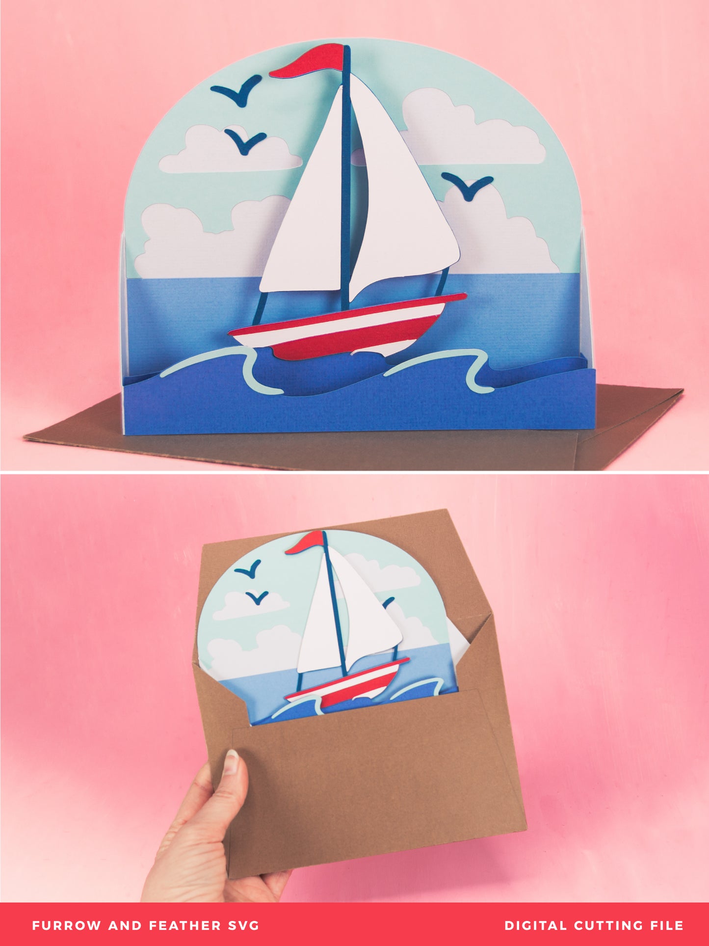 Sailboat Card - 3D Summer Card SVG