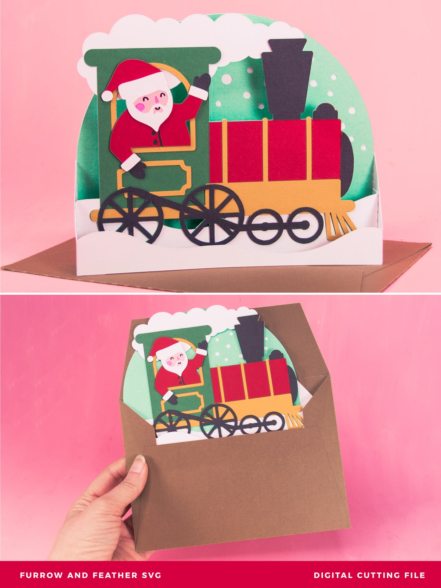 Santa Christmas Train Card - 3D Christmas Card SVG