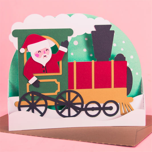 Santa Christmas Train Card - 3D Christmas Card SVG