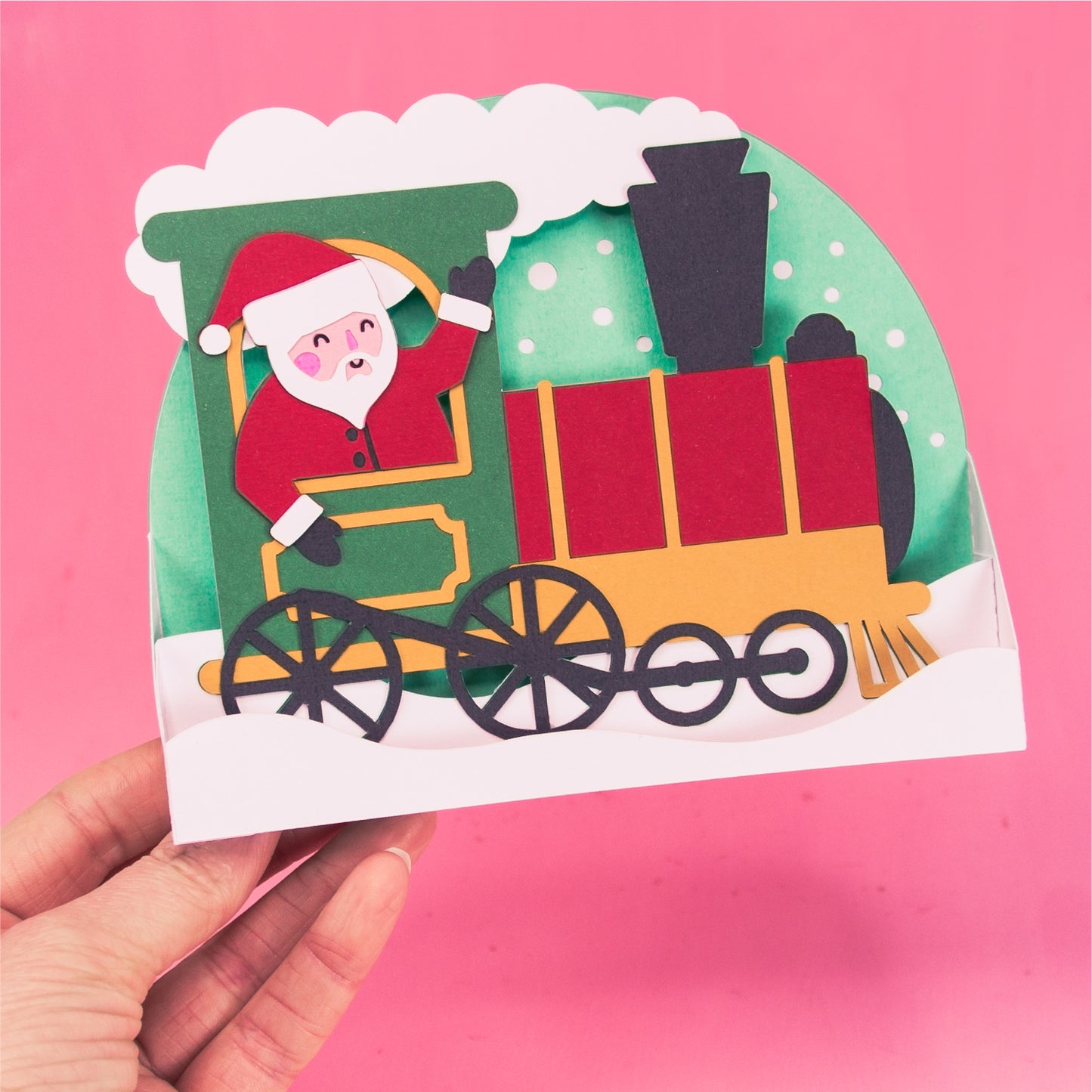 Santa Christmas Train Card - 3D Christmas Card SVG