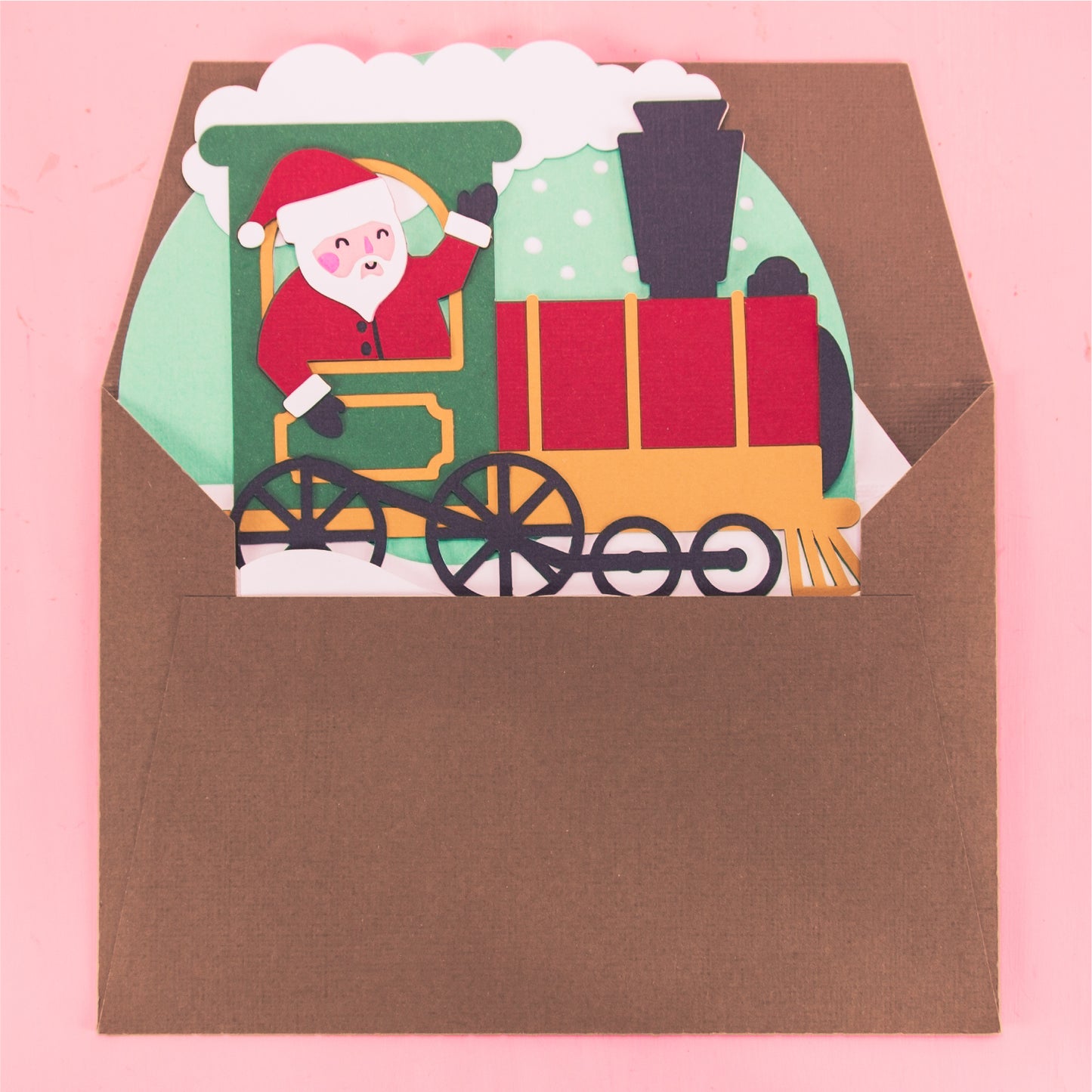 Santa Christmas Train Card - 3D Christmas Card SVG