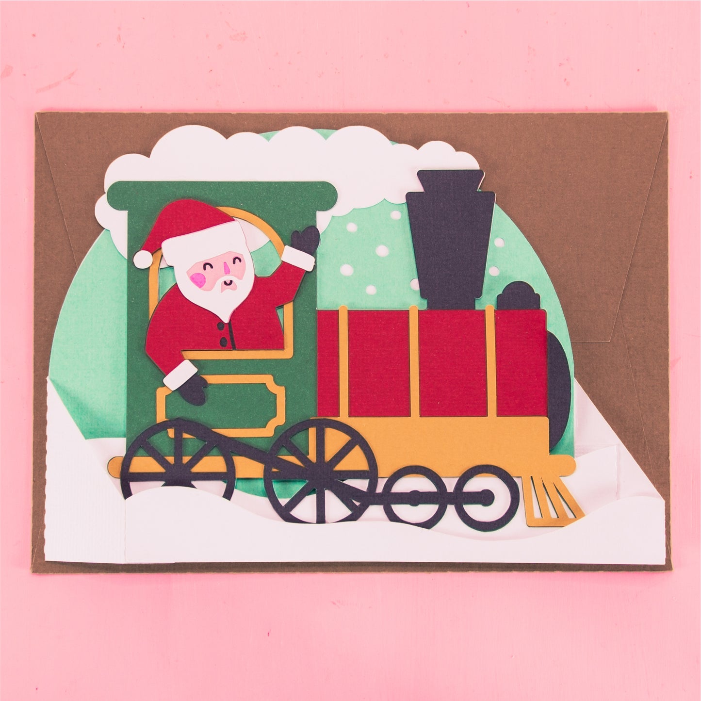 Santa Christmas Train Card - 3D Christmas Card SVG