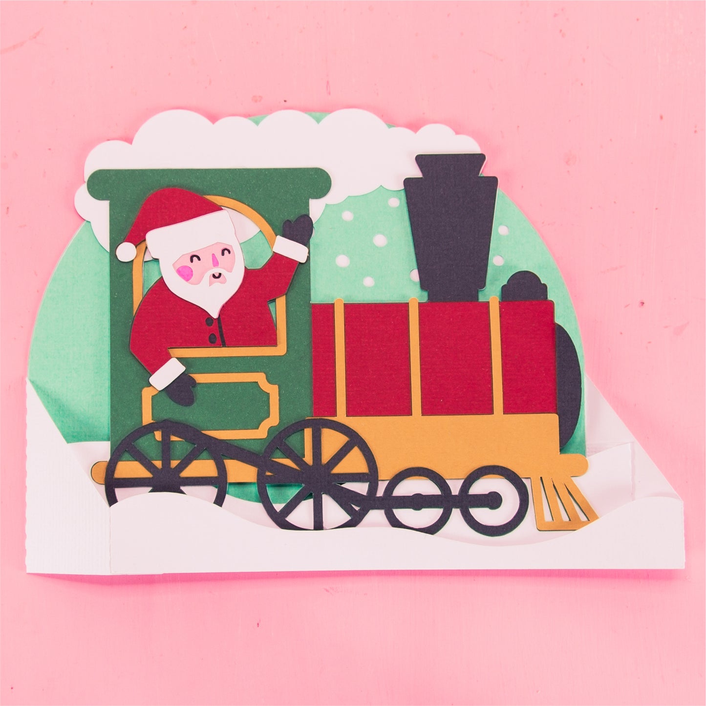 Santa Christmas Train Card - 3D Christmas Card SVG