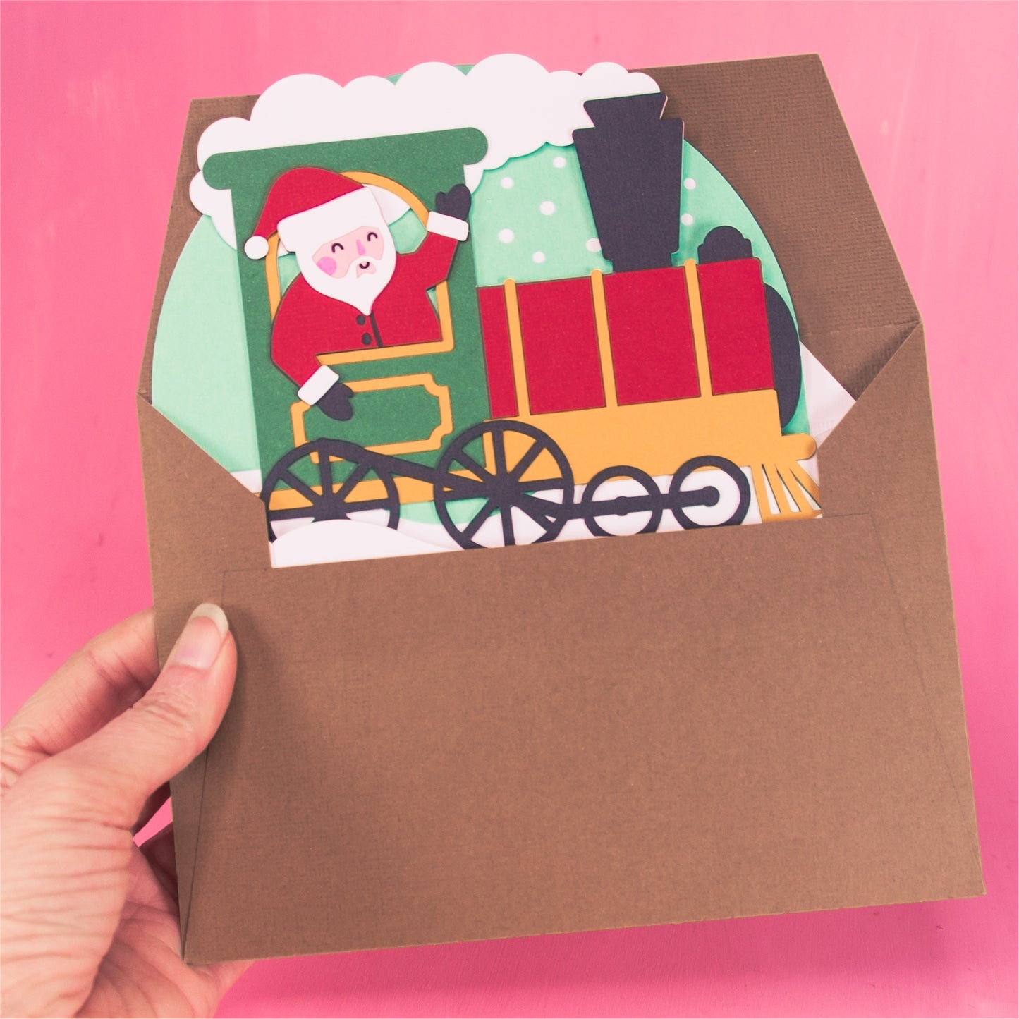 Santa Christmas Train Card - 3D Christmas Card SVG