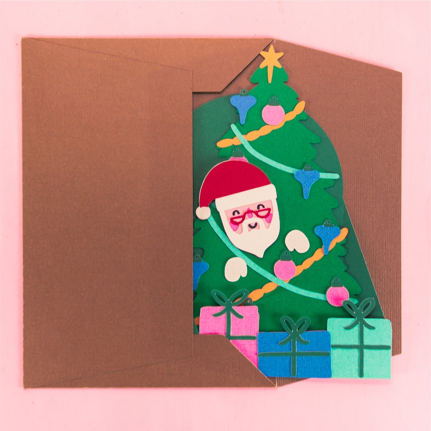 Santa in Christmas Tree Card - 3D Christmas Card SVG