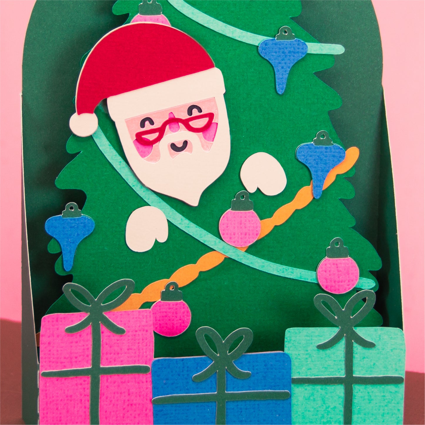 Santa in Christmas Tree Card - 3D Christmas Card SVG