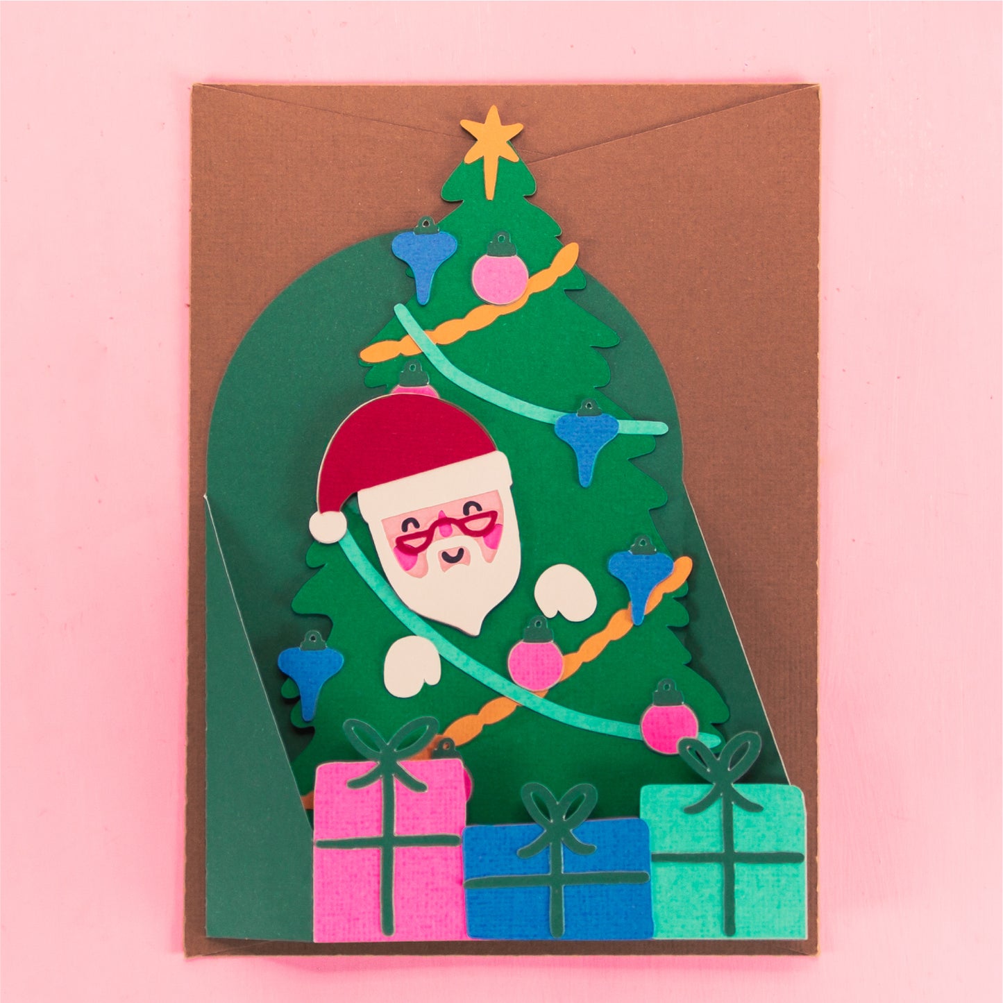 Santa in Christmas Tree Card - 3D Christmas Card SVG