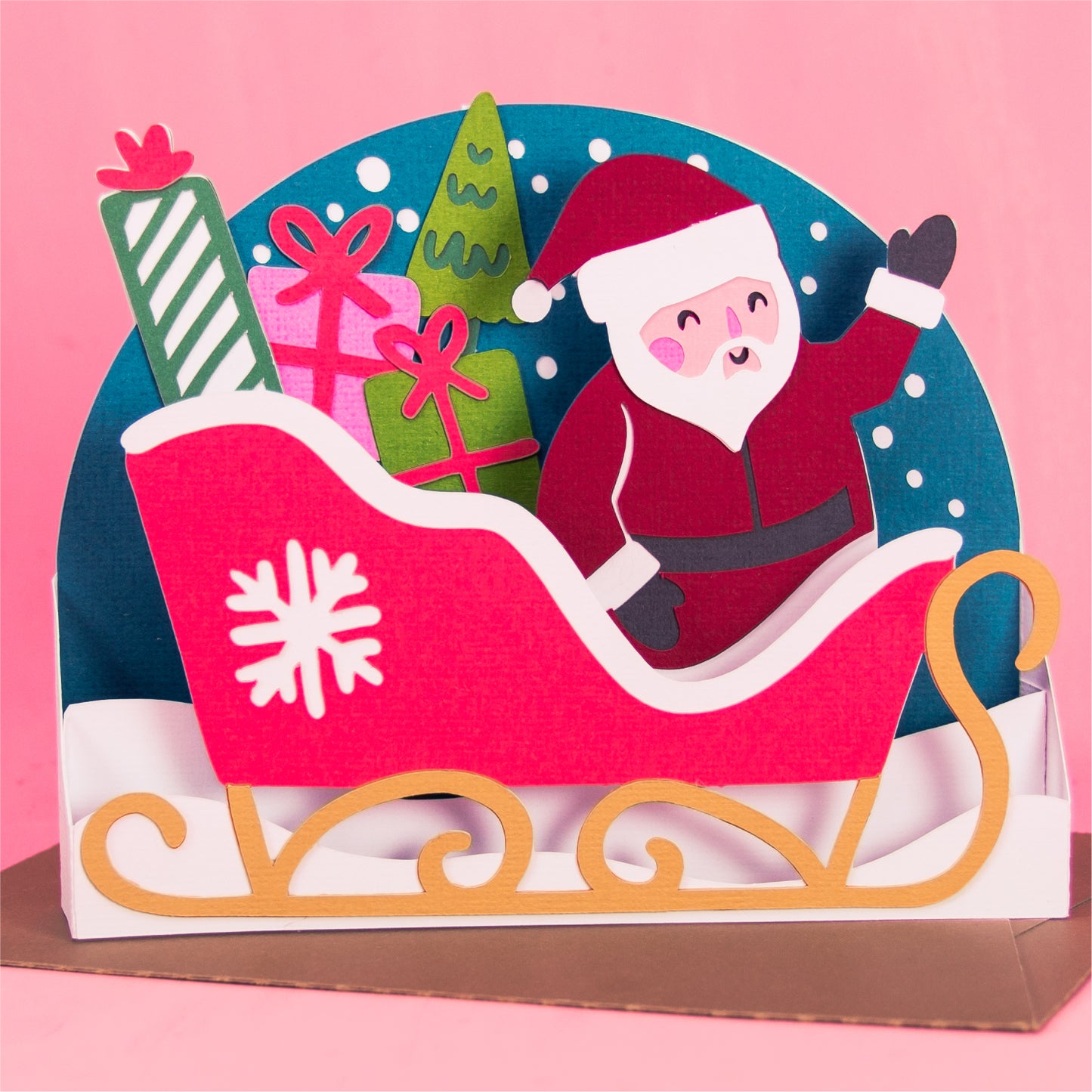 Santa Christmas Sleigh Card - 3D Christmas Card SVG