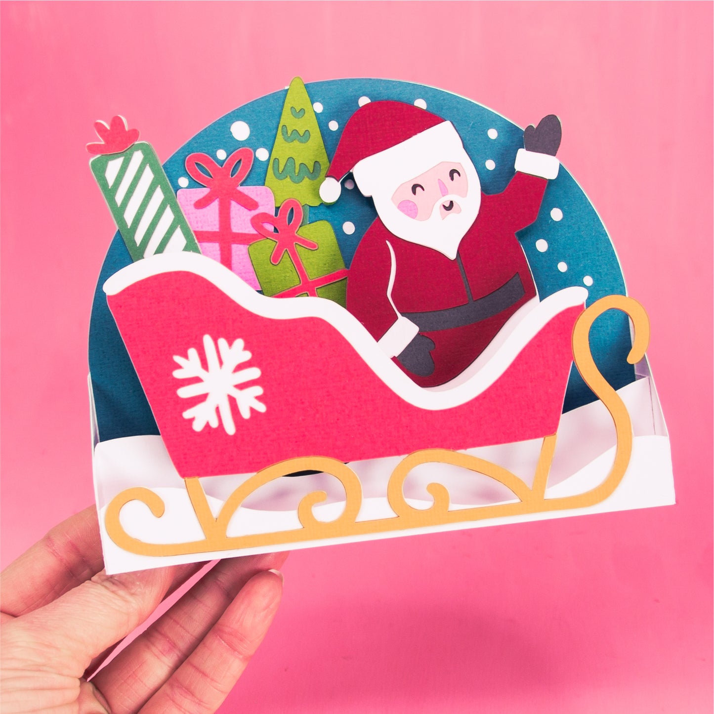 Santa Christmas Sleigh Card - 3D Christmas Card SVG