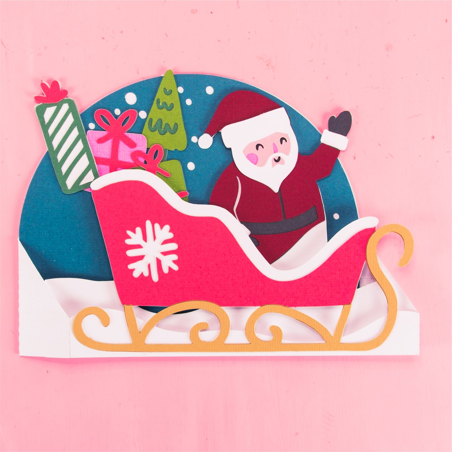 Santa Christmas Sleigh Card - 3D Christmas Card SVG