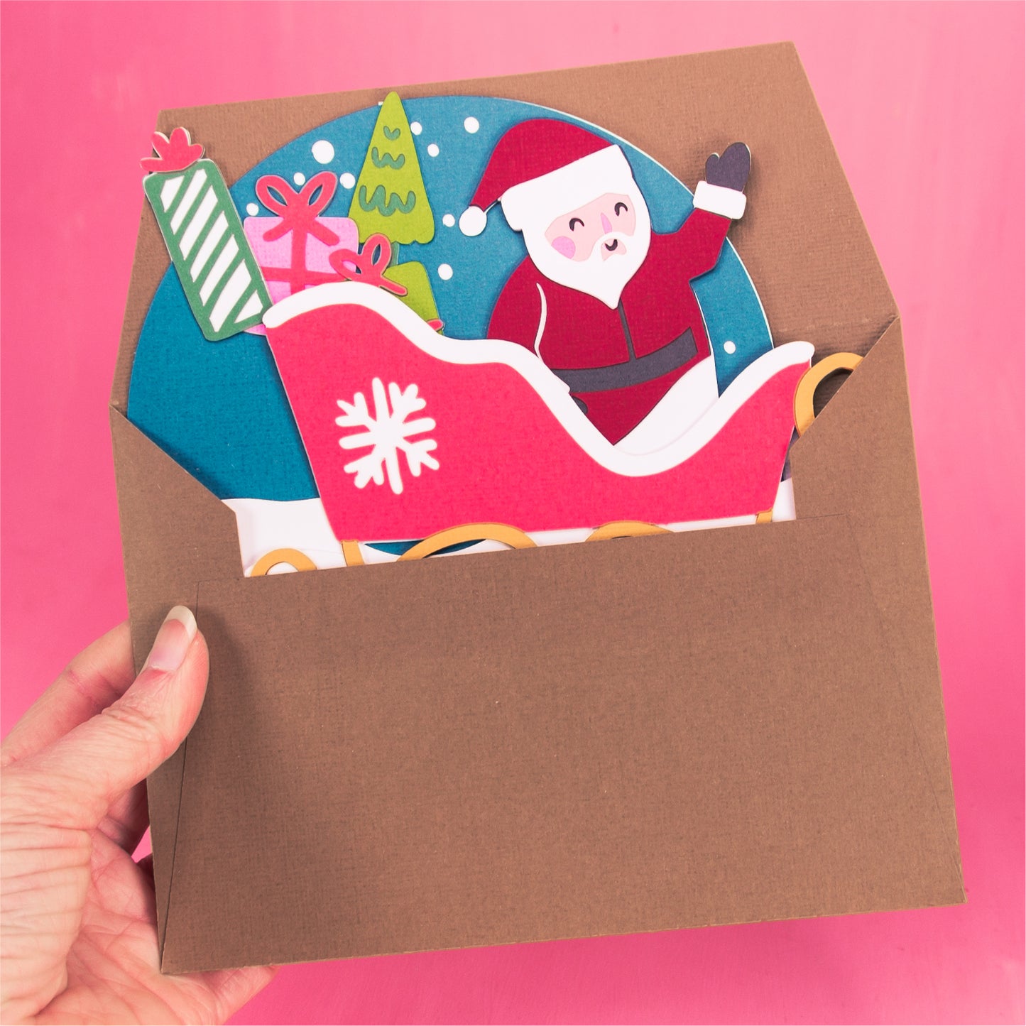 Santa Christmas Sleigh Card - 3D Christmas Card SVG