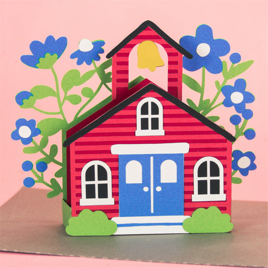 School House with Wildflowers Card - 3D Card SVG