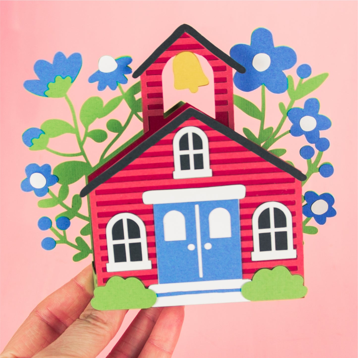 School House with Wildflowers Card - 3D Card SVG