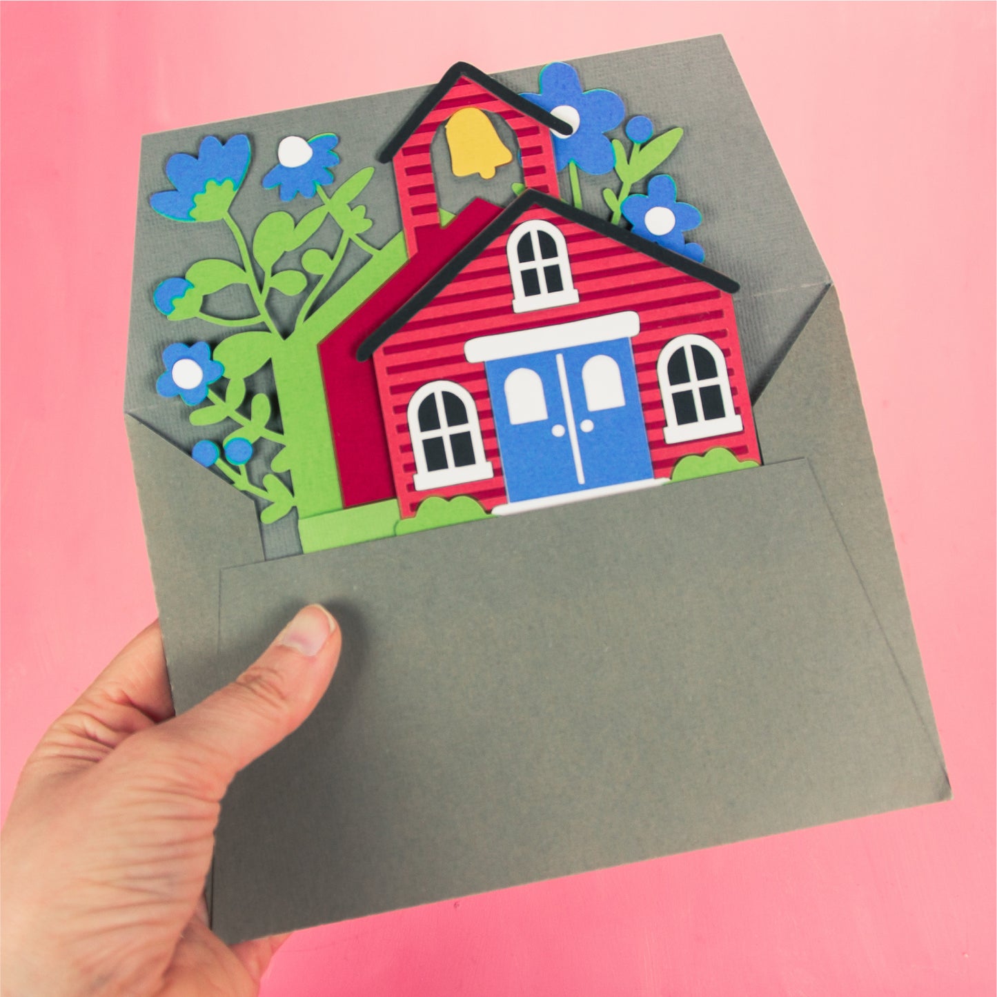 School House with Wildflowers Card - 3D Card SVG