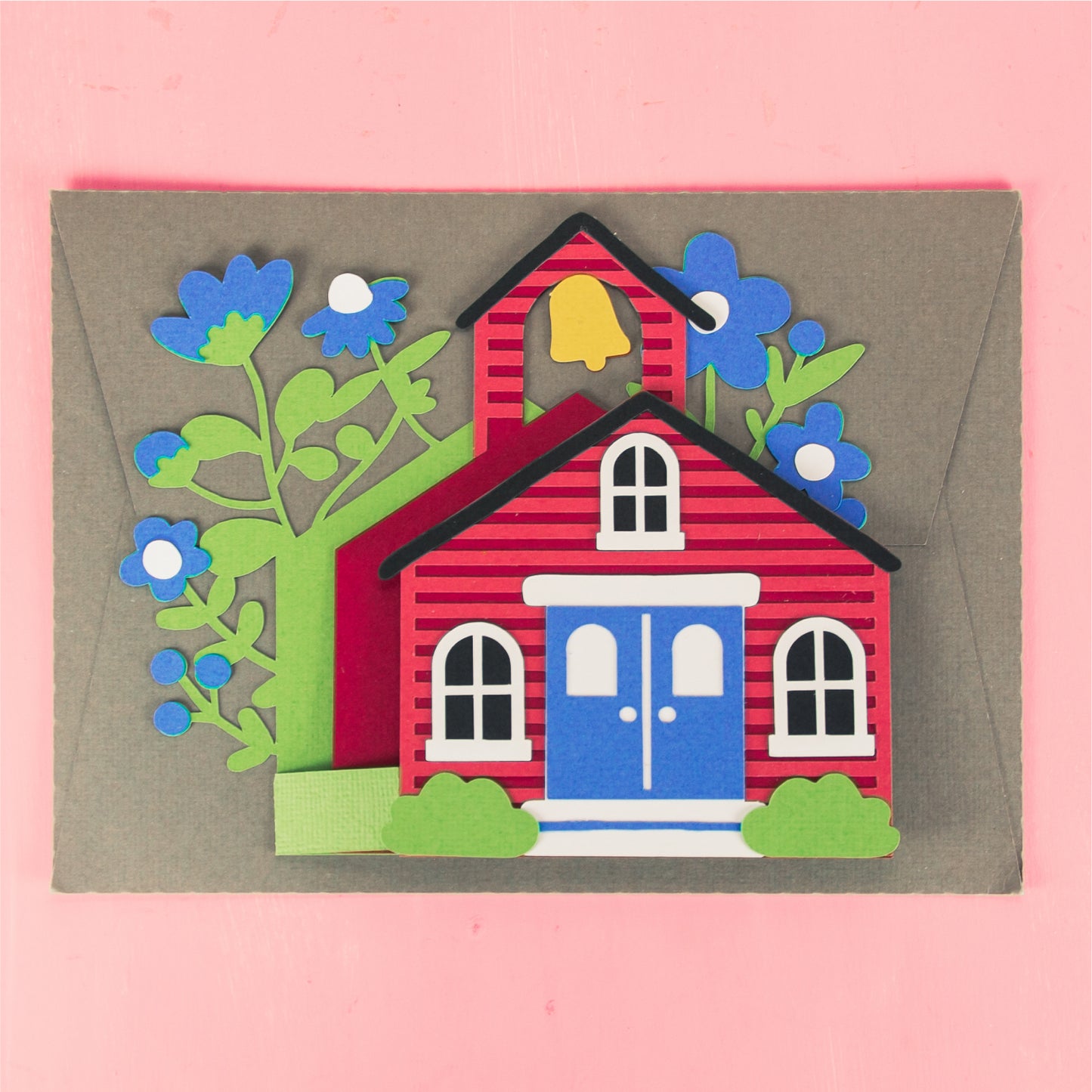 School House with Wildflowers Card - 3D Card SVG