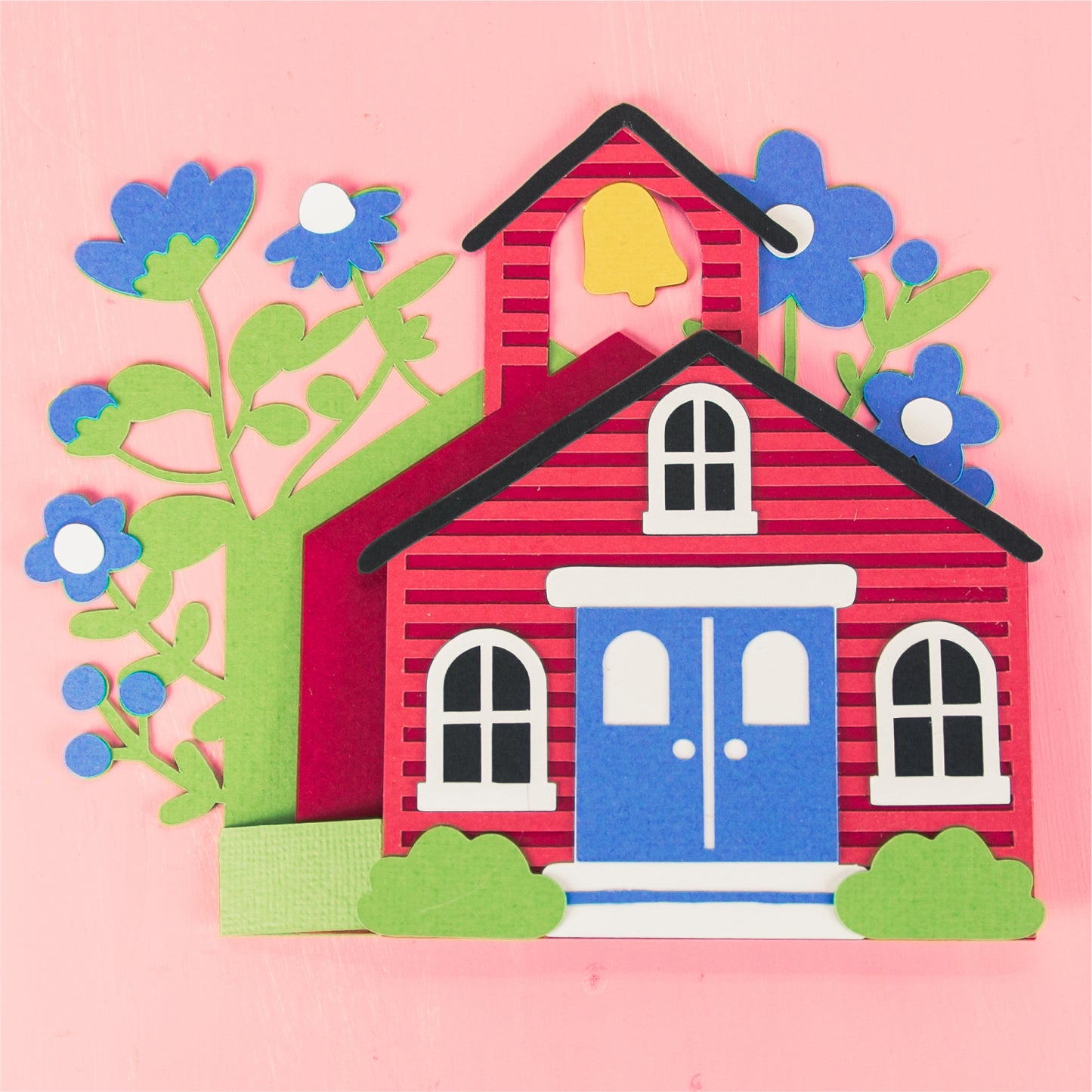 School House with Wildflowers Card - 3D Card SVG