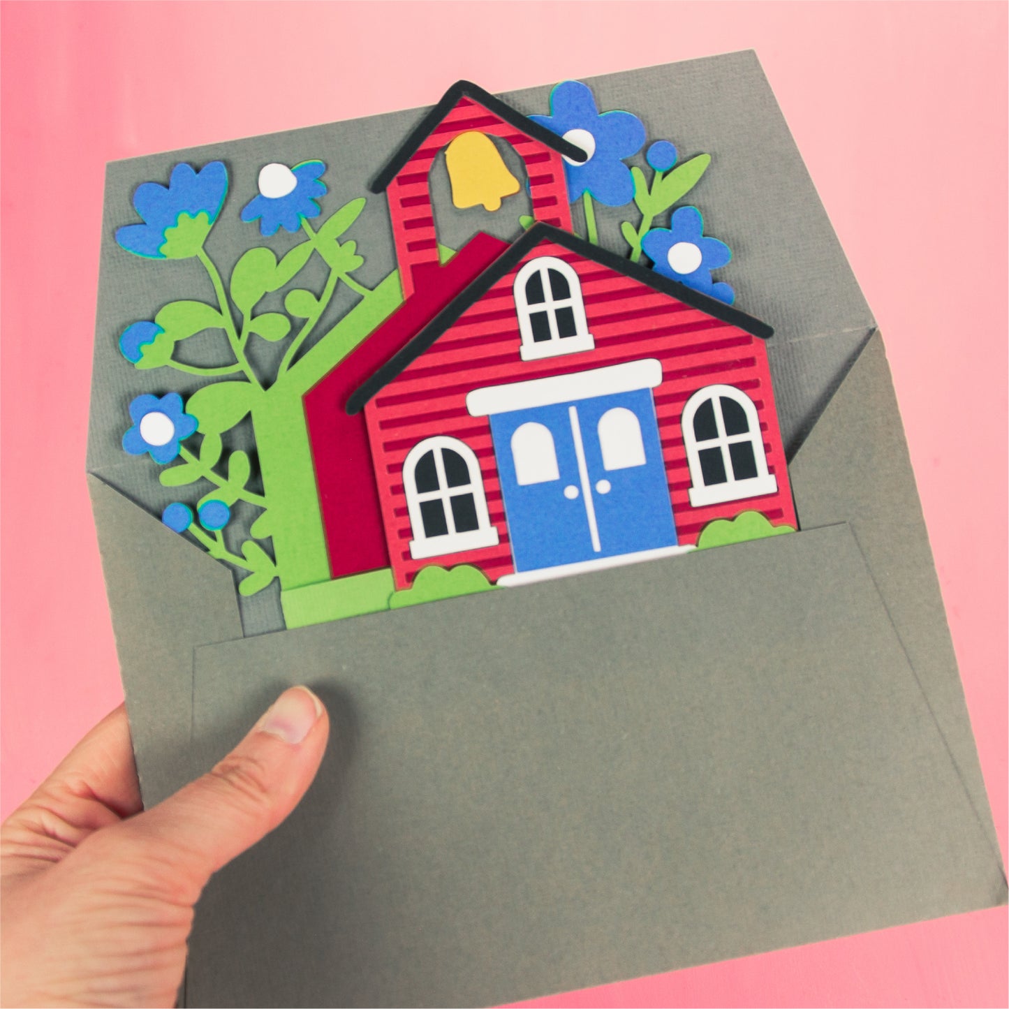 School House with Wildflowers Card - 3D Card SVG