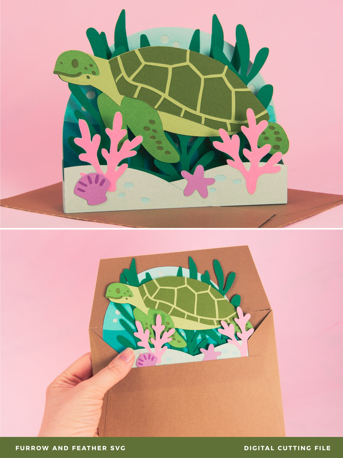 Sea Turtle Card - 3D Card SVG