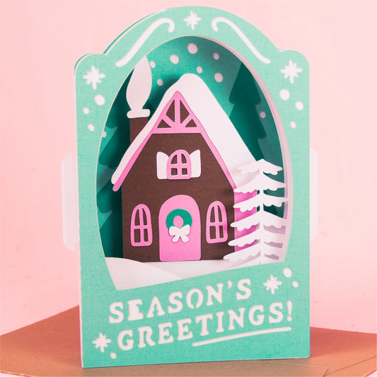 Season's Greetings Cottage Card - 3D Christmas Card SVG
