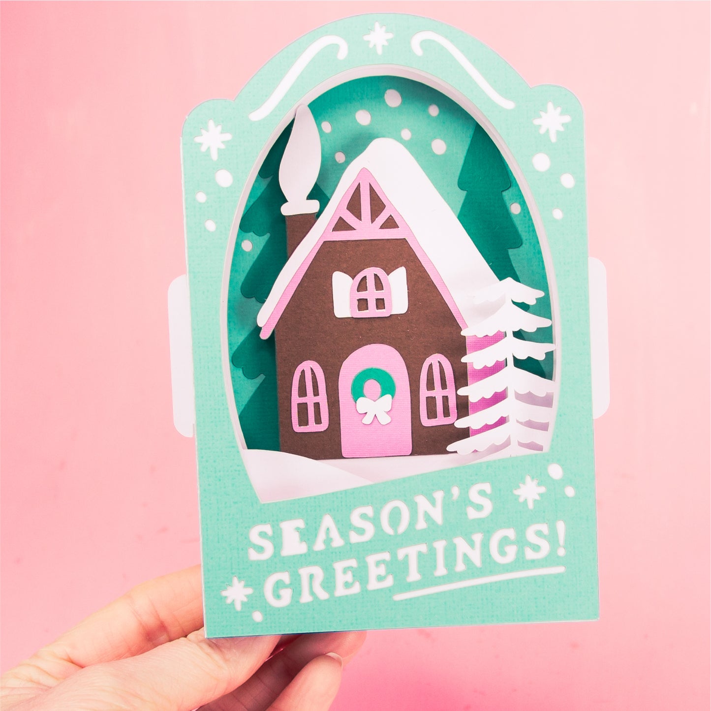 Season's Greetings Cottage Card - 3D Christmas Card SVG