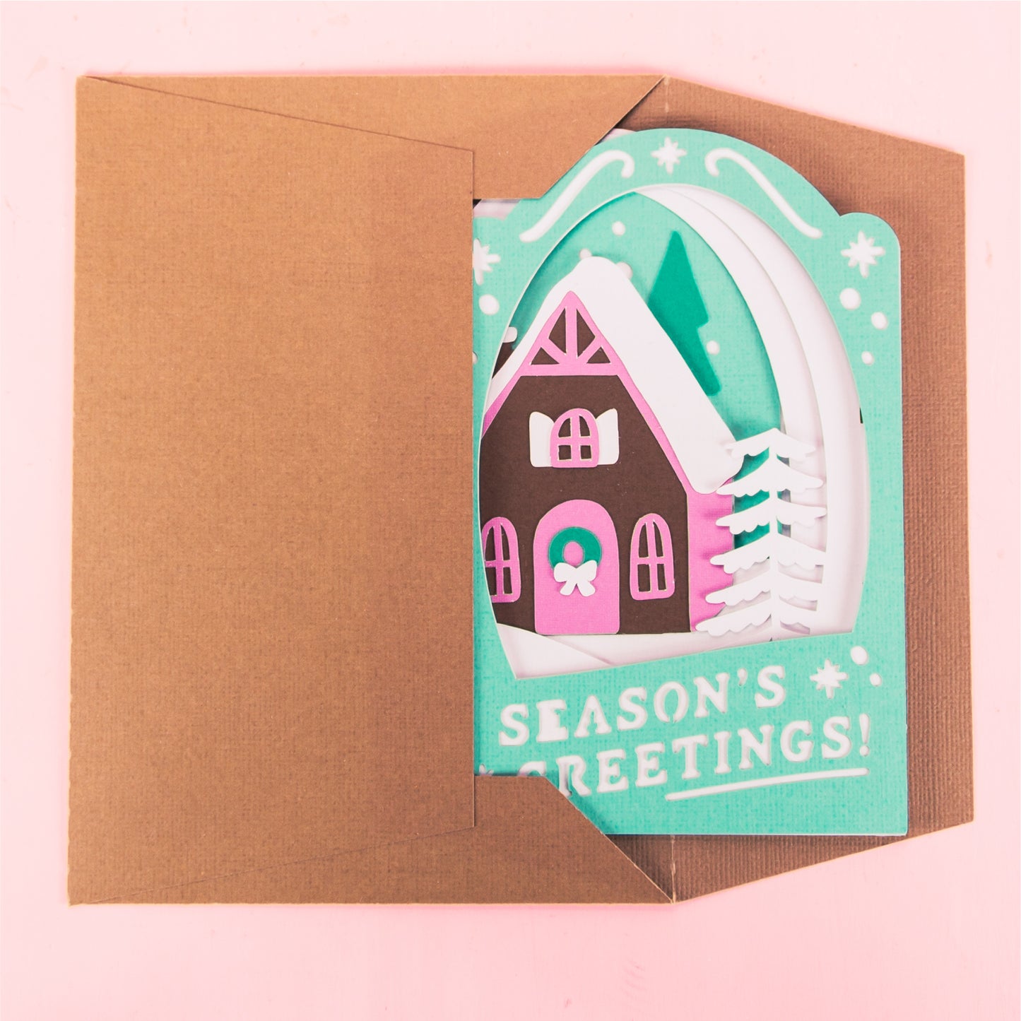 Season's Greetings Cottage Card - 3D Christmas Card SVG
