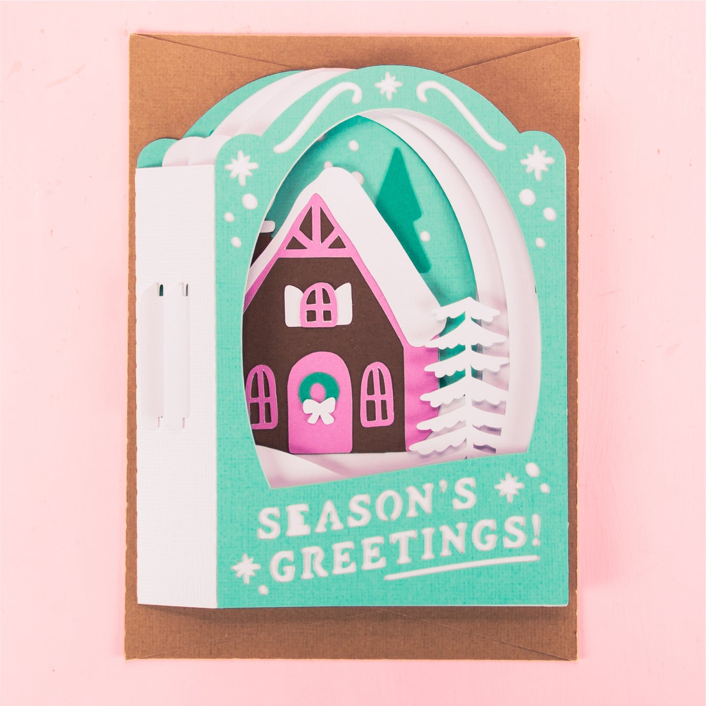 Season's Greetings Cottage Card - 3D Christmas Card SVG