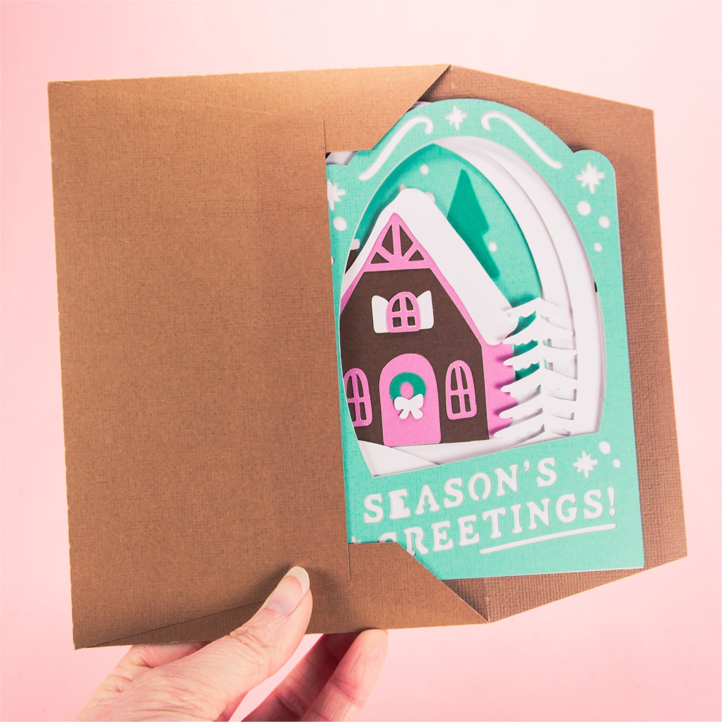 Season's Greetings Cottage Card - 3D Christmas Card SVG
