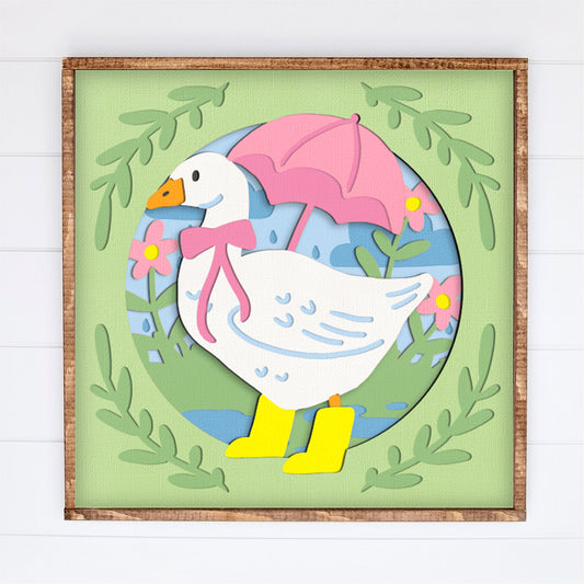 Rainy Day Goose Shadow Box - 3D Spring Shadowbox SVG