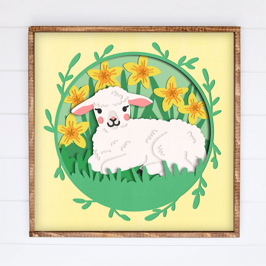 Lamb in Daffodils Shadow Box - 3D Easter Shadow Box SVG