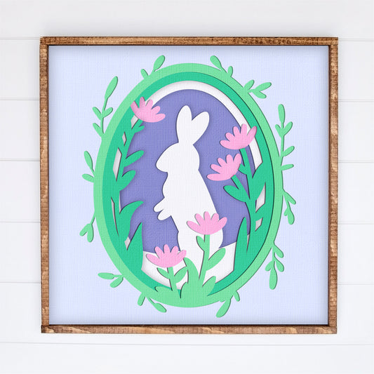 Easter Bunny in Flowers Shadow Box - 3D Easter Shadowbox SVG