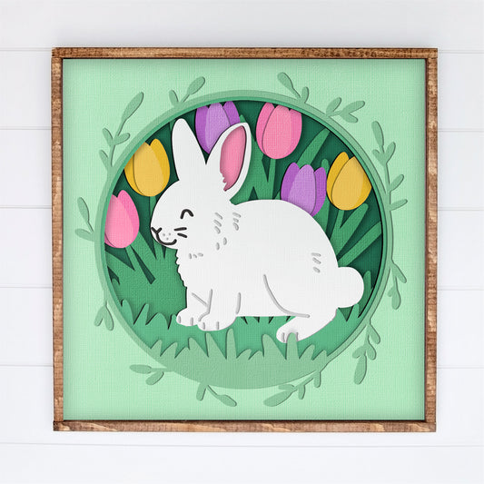 Easter Bunny with Tulips Shadow Box - 3D Easter Shadowbox SVG